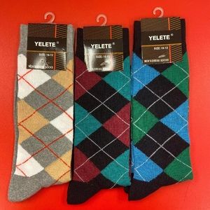 3 pair Yelete Men's Dress Socks Argyle Crew